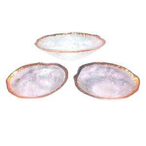 IVV Italy Glacier Ice Textured 10K Gold Rimmed Art Glass Bowl Set of 3 Vintage